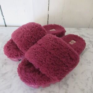 Ugg Slippers 40 9 Cozetta Curly Shearling Slides Furry Platform Cordial Burgundy
